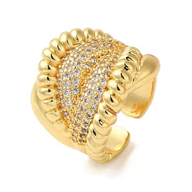 Brass Micro Pave Clear Cubic Zirconia Open Cuff Rings for Women