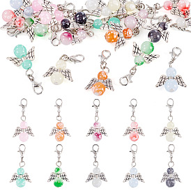 20 шт. 10 цвета сплав и стеклянные подвесные украшения, ангел, Сплав с застежками когтя омара