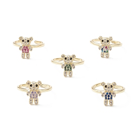 Кольцо-манжета с кубическим цирконием медведя, ювелирные изделия из латуни с открытым кольцом для женщин