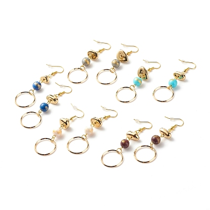 Boucles d'oreilles pendantes en perles de jade mashan naturel, anneau de fil avec des perles longues boucles d'oreilles pour les femmes, or