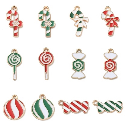 Новогодняя тема сплава эмали подвески, золотые, конфета/леденец/шарм в виде леденца