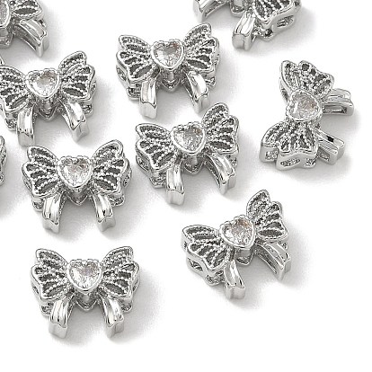 Shegrace Messing-Pavé-Perlen aus klarem Zirkonia, Bowknot mit Herz, cadmiumfrei und bleifrei und nickelfrei