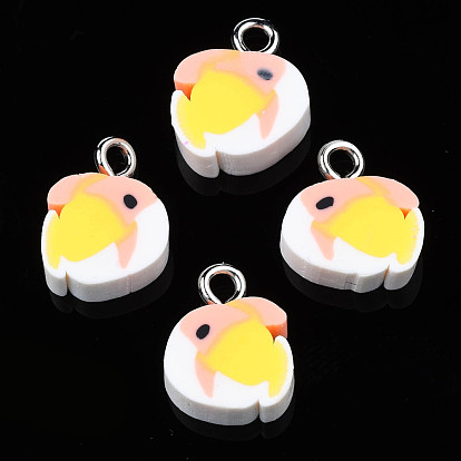 Handmade Polymer Clay Charms, with Platinum Tone Iron Loop, Fish