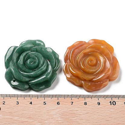 Natural Mixed Stone Carved Pendants, Flower Charms