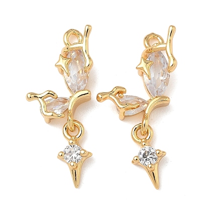 Латунные микропаве прозрачные подвески с фианитом, цветок со звездой