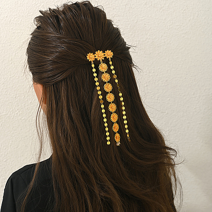 Brass Tassel Hair Barrettes, Flower, Hair Accessories for Women Girls