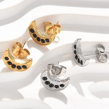 304 серьги-гвоздики из нержавеющей стали для женщин, со стразами, ионное покрытие (ip), луна