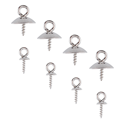 304 Stainless Steel Screw Eye Pin Peg Bails, For Half Drilled Beads