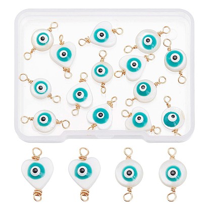 20Pcs 2 Style Natural Freshwater Shell Links, with Copper Wire, Evil Eye