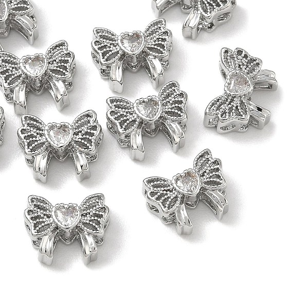 Бусины из прозрачного кубического циркония Shegrace из латуни с инкрустацией, бантом с сердцем, без кадмия и без свинца и без никеля