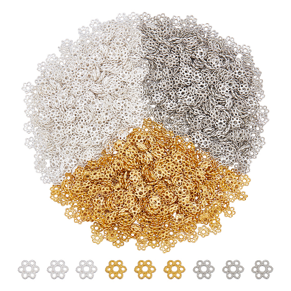 1200 шт. 3 колпачки для бусин из цветного сплава, цветок