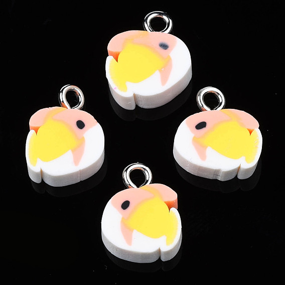 Handmade Polymer Clay Charms, with Platinum Tone Iron Loop, Fish