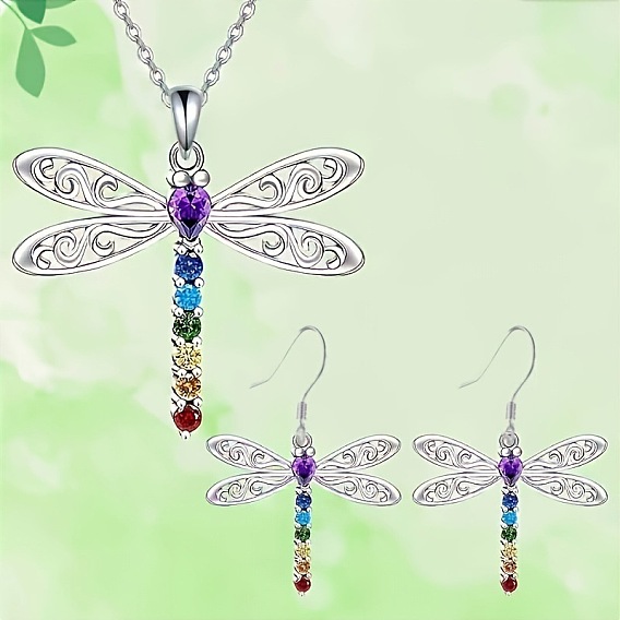 Ожерелья и серьги-подвески из сплава стрекозы со стразами