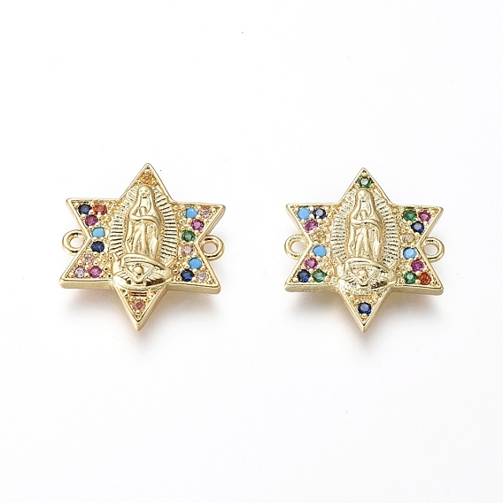 Religion Theme Brass Micro Pave Cubic Zirconia Links/Connectors, Star with Virgin Mary, Colorful