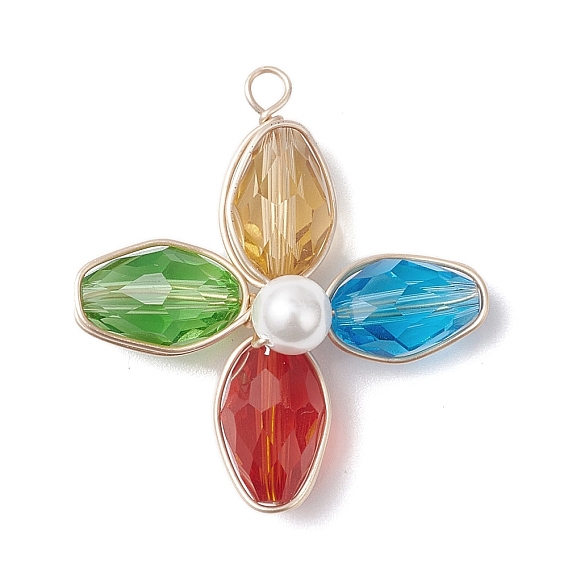 Стеклянные подвески, цветок с медной проволокой и ракушечным жемчугом, граненые