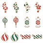 Новогодняя тема сплава эмали подвески, золотые, конфета/леденец/шарм в виде леденца