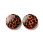 Perles acryliques opaques imprimés, plat rond avec motif imprimé léopard