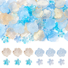 100шт. 4 стили, колпачки из прозрачного стеклянного бисера с покраской, запеченные в печи, 5-лепестков цветка, с блеском порошок