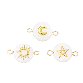 3 шт 3 стили натуральный пресноводный ракушка плоские круглые соединители подвески, с латунными пластинами солнца, луны и звезд и 304 двойными петлями из нержавеющей стали, золотые