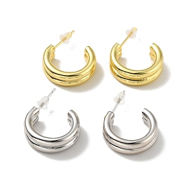 Brass C-shape Stud Earrings, Chunky Half Hoop Earrings for Women, Lead Free & Cadmium Free & Nickel Free