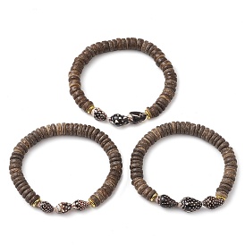 Natural Coconut Rondelle Beaded Stretch Bracelets, Shell Bracelets, for Women Men