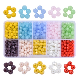 500Pcs 10 Style Opaque Solid Color & Electroplate Glass Beads, Pearl Luster Plated, Faceted, Rondelle