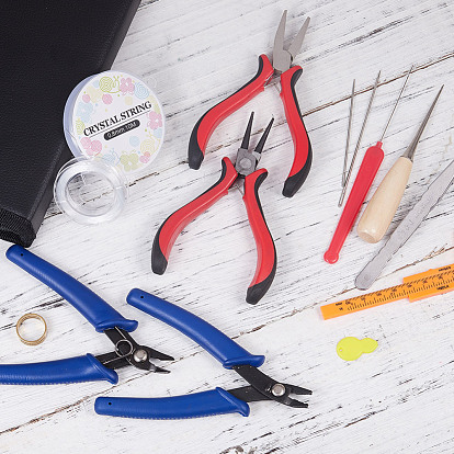Jewelry Tool Sets, with Jewelry Pliers, Stainless Steel Bead Awls, Scissors, Stainless Steel Beading Tweezers and Elastic Crystal Thread