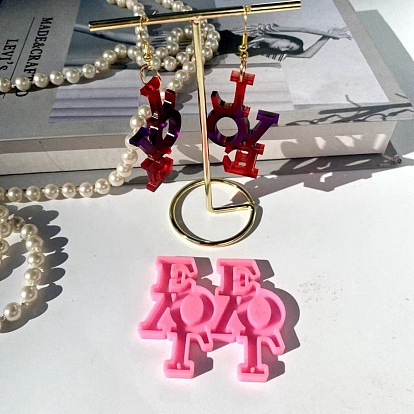 Moules en silicone pendentif de qualité alimentaire thème saint valentin, outils de cuisson, pour la décoration de gâteau de bricolage, chocolat, moule à bonbons, mot d'amour