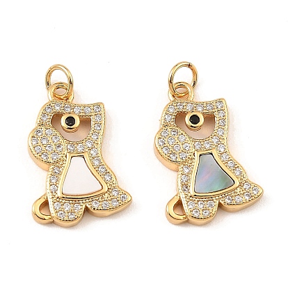 Brass Cubic Zirconia with Shell Pendants, Long-Lasting Plated, Lead Free & Cadmium Free, Dog
