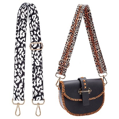 2Pcs 2 Style Polyester Adjustable Leopard Pattern Bag Strap, with Zinc Alloy Clasps, for Bag Replacement Accessories