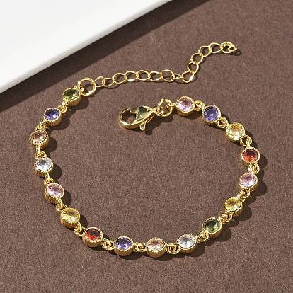 Плоские круглые латунные браслеты-цепочки с инкрустацией кубическим цирконием для женщин, стойки покрытие, без кадмия и без свинца, долговечный