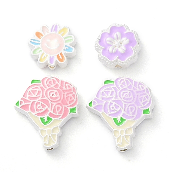 Бисера эмали сплава, серебряные, бусы цветы и букеты