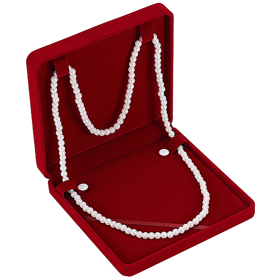 Velvet Pearl Necklace Package Boxes, Square