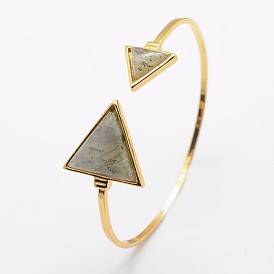 Natural Crystal Cuff Bangles, Golden Plated Brass Bangles, Triangle