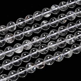 Natural Quartz Crystal Beads Strands, Rock Crystal Beads, with Cotton Thread, Round