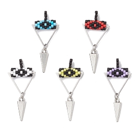 Подвески-глаза из бисера в форме цилиндра, с подвесками из сплава в форме треугольника и 304 соединительным кольцом из нержавеющей стали