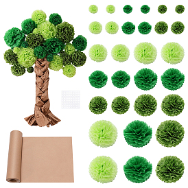 30шт. 15 стили бумажные цветы в форме шара для вечеринки, свадьбы, дома и улицы, с полиэфирным кордом, 100шт. двусторонних акриловых наклеек и 1рулон подарочной оберточной бумаги