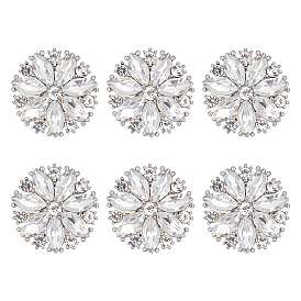 6шт 1-отверстие цинковый сплав стержень кнопки, со стеклом, цветок, золотые