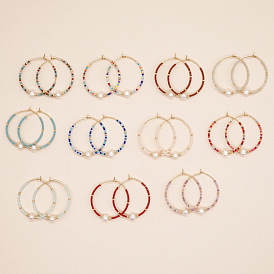 Chic Handmade Woven Pearl Hoop Earrings for Fashionable and Versatile Look