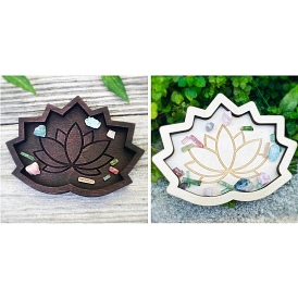 Lotus Shape Wooden Crystal Energy Stone Display Tray, Jewelry Plate, Storage Holder, for Witchcraft Wiccan Altar Supplies