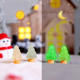 Luminous Resin Christmas Tree Ornaments, Miniature Landscape Snow Scene Decoration, Glow in the Dark