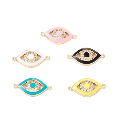 Brass Micro Pave Clear Cubic Zirconia Links, with Enamel, Real 18K Gold Plated, Long-Lasting Plated, Eye