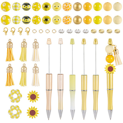 Пластиковые шариковые ручки, шариковая ручка, с деревянных бусин, Латунные бусины со стразами , Сплав застежками когтя омара, 304 кольца прыжок из нержавеющей стали