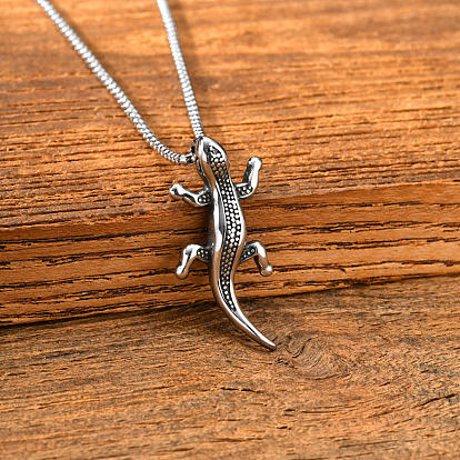 Vintage 304 Stainless Steel Pendant Necklaces for Men, Lizard