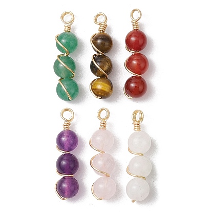 Подвески из натурального зеленого авантюрина/аметиста/сердолика/тигрового глаза/розового кварца/лазурита/белого нефрита с круглыми бусинами из медной проволоки, смешанные окрашенные и неокрашенные