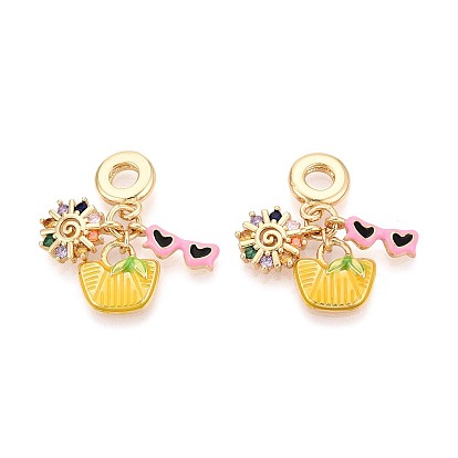Европейские подвески-шармы с микропаве из цветных кубических цирконий и эмали из латуни, сумочка, очки и солнце, Подвески с большими отверстиями