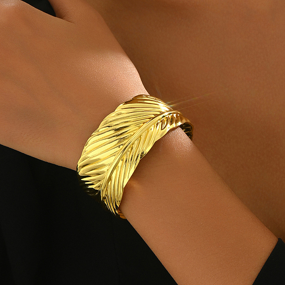 Роскошные браслеты-манжеты из латуни с листьями для женщин