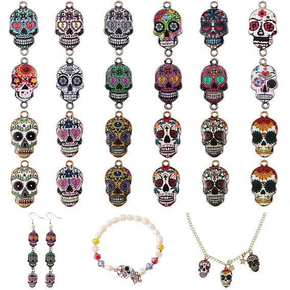 3 Стильные подвески из сплава эмали и соединительные звенья, череп