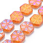 Electroplate Glass Beads Strands, Hexagon Snowflake