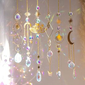 Glass Pendant Decorations,  with Brass Finding, for Home Bedroom Hanging Decorations, Sun